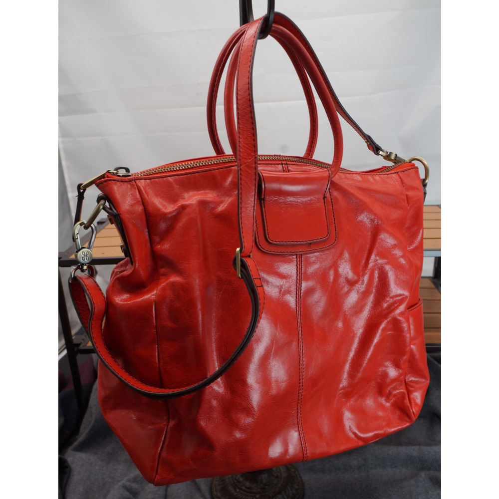 HOBO Sheila Large Satchel Crossbody Shoulder Bag Red Polished Leather Carryall - Picture 6 of 15